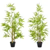 Image de Bambous artificiels - Outsunny - lot de 2 hauteur 12 m 369 feuilles denses pot inclus - plastique - noir vert