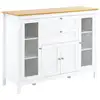 Image de Buffet style classique chic multi-rangement 2 portes 2 étagères réglables 2 tiroirs coulissants placard 2 portes mdf blanc plateau aspect bois clair