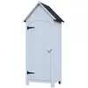 Image de Armoire abri de jardin remise pour outils 3 étagères porte loquet toit pente bitumé dim. 77l x 54l x 179h cm bois sapin pré-huilé blanc