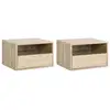 Image de Lot de 2 tables de chevet murales - lot de 2 tables de nuit - tiroir coulissant, niche, plateau - panneaux particules aspect chêne clair