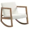 Image de Fauteuil lounge à bascule bois hévéa revêtement effet peau de mouton polyester crème