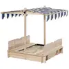 Image de Bac À Sable Carré En Bois Pour Enfant Bancs Couvercle Auvent Réglable