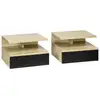 Image de Lot de 2 tables de chevet murales - tiroir coulissant, niche et plateau - aspect bois clair noir