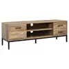 Image de Meuble tv banc tv design industriel - porte, 2 tiroirs, 2 niches - piètement acier noir - aspect bois de manguier
