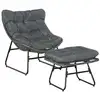 Image de Fauteuil de jardin avec repose-pieds - 2 coussins polyester inclus - métal époxy résine tressée aspect rotin gris
