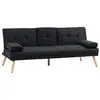 Image de Canapé convertible 3 places design scandinave inclinaison dossier réglable 3 niveaux dossier centrale rabattable 2 porte-verres bois peuplier polyester anthracite