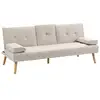 Image de Canapé convertible 3 places design scandinave inclinaison dossier réglable 3 niveaux dossier central rabattable 2 porte-verres bois massif lin beige