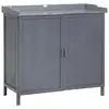 Image de Armoire de rangement de jardin sur pied, table de rempotage 2 en 1 double porte, étagère, plateau métal galvanisé - bois sapin gris