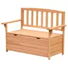 Image de Banc coffre de jardin 2 places dim. 112l x 58l x 84h cm - dossier à lattes - charge max. 280 kg - bois sapin pré-huilé