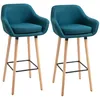Image de Tabourets de bar - HOMCOM - lot de 2 design scandinave grand confort avec repose-pieds et accoudoirs - bois massif lin - bleu