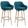 Image de Tabourets de bar design scandinave - lot de 2 tabourets de bar grand confort avec repose-pieds et accoudoirs - bois de hêtre lin bleu canard