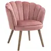 Image de Fauteuil design coquillage piètement effilé bois d'hévéa dossier enveloppant strié aspect velours rose poudré