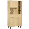 Image de Buffet haut - armoire de cuisine multi-rangement - 3 portes, 4 niches, tiroir - piètement métal noir panneaux particules aspect bois clair