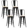 Image de Lot de 4 tabourets de bar industriel avec dossier repose-pied hauteur assise 76 cm métal panneaux multicouches imitation bois clair