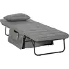 Image de Fauteuil relax canapé pouf lit d'appoint 4 en 1 dossier inclinable 5 niveaux repose-pied rabattable châssis acier noir polyester gris