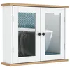 Image de Armoire murale - kleankin - avec miroir salle de bain 2 niveaux 1 étagère réglable 2 portes - bois - 56x14x46cm - blanc