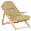 Image de Fauteuil chaise pliable et inclinable en bois grand confort avec coussin capitonné épais - dim. 71i x 89p x 96h cm - beige