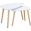 Image de Lot De 2 Tables Basses Gigognes Scandinave Bois Clair Blanc Pieds Effilés Bois Pin