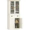 Image de Buffet de cuisine - HOMCOM - meuble rangement armoire 4 portes dont 2 vitrées 1 tiroir - bois - hauteur 1825 cm - beige