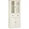 Image de Armoire de cuisine buffet haut 4 portes grand tiroir coulissant dim. 76l x 40l x 182h cm panneaux crème verre
