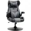 Image de Fauteuil gaming base ronde métal pivotante 360° hauteur réglable tétière coussin lombaires accoudoirs relevables pu tissu gris noir