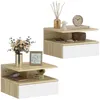 Image de Lot 2 tables de chevet murales - HOMCOM - tiroir compartiment ouvert - panneau de particules - 35x32x22 5cm - blanc et chêne