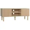 Image de Meuble tv banc tv design urban craft - 2 portes coulissantes, 2 niches - piètement cylindrique - panneaux particules aspect bois clair