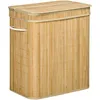 Image de Panier À Linge 100 L 2 Compartiments Bambou Housse Tissu
