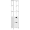 Image de Meuble Colonne Rangement Salle De Bain H144 Cm 2 Tiroirs 3 Étagères Blanc