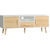 Image de Meuble Tv Bas Sur Pied Style Scandinave Mdf Blanc Aspect Bois Clair