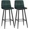 Image de Lot de 2 tabourets de bar design chesterfield effet capitonné piètement acier effilé noir velours vert sapin