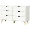 Image de Commode 6 tiroirs design scandinave piètement effilé incliné bois pin panneaux blanc