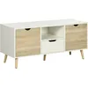Image de Meuble Tv Style Scandinave 2 Portes Tiroir Niche Blanc Chêne Clair