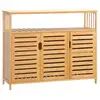 Image de Buffet meuble de rangement bois bambou à lattes style naturel - 3 portes, 4 étagères