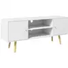 Image de Meuble tv style scandinave 2 portes 2 niches passe-fils piètement bois pin panneaux blanc