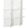 Image de Paravent intérieur 4 panneaux 2 étagères pliables séparateur de pièce bois de pin bambou fibres de papier tressée blanc paille