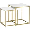 Image de Lot De 2 Tables Basses Gigognes Style Art Déco Doré Aspect Marbre Blanc