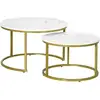 Image de Lot De 2 Tables Basses Gigognes Style Art Déco Doré Aspect Marbre Blanc