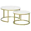 Image de Lot de 2 tables basses gigognes rondes style art déco - acier doré panneaux aspect marbre blanc