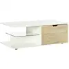 Image de Table Basse Design 2 Tiroirs 2 Niches Étagère Verre Blanc Aspect Chêne Clair