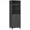 Image de Buffet haut design industriel multi-rangement - porte avec étagère, tiroir, 3 niches - piètement métal noir mdf gris