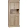 Image de Buffet haut armoire de cuisine multi-rangement 2 placards 2 portes tiroir niche mdf panneaux aspect chêne clair
