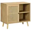 Image de Buffet style bohème - 1 porte, étagère, 2 niches - piètement bois panneaux aspect bois manguier rotin