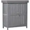 Image de Armoire de jardin sur pied double porte étagère et toit bitumé relevable dim. 74l x 43l x 88h cm bois sapin gris