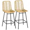 Image de Lot de 2 tabourets de bar style colonial piètement acier noir résine tressée aspect rotin