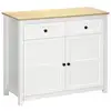 Image de Buffet 2 portes étagère réglable 2 tiroirs panneaux particules blanc aspect bois clair