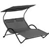 Image de Bain de soleil 2 places lit de jardin design contemporain auvent réglable roulettes tétières acier époxy polyester gris