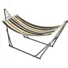 Image de Hamac de jardin pliable avec support acier époxy et toile coton lin marron noir gris blanc