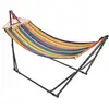 Image de Hamac de jardin pliable avec support acier époxy et toile coton lin multicolore
