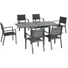 Image de Ensemble de jardin 6 personnes chaises empilables table extensible 90180l cm alu. Textilène gris